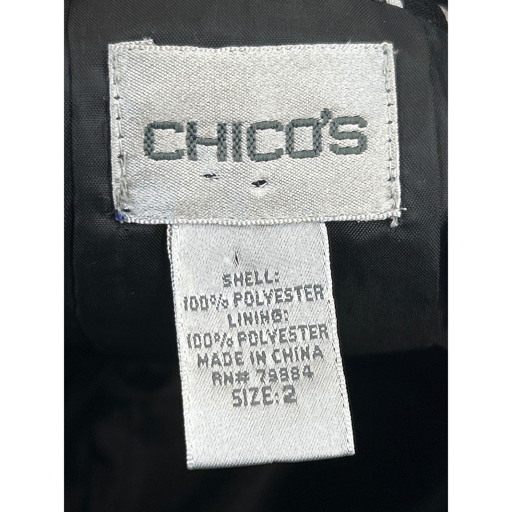 Chico's Jacket Womens 2 Black White Giraffe Print‎ Crinkle Metallic 3/4 Sleeve - Picture 4 of 6